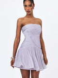 Yalena Lavender Crystal Organza Strapless Mini Dress