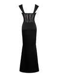 CALLISTA BLACK SATIN LACE CORSET MAXI DRESS