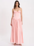Baby Pink Ruched Breast Drop Waist Maxi Dress