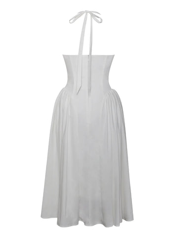 Gianna White Cotton Poplin Embroidered Halter Maxi Dress - XXS / US 0 Gianna White Cotton Poplin Embroidered Halter Maxi Dress - XXS / US 0