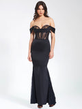 CALLISTA BLACK SATIN LACE CORSET MAXI DRESS