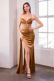 MESH CORSET DRAPED SATIN GOWN