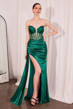 MESH CORSET DRAPED SATIN GOWN