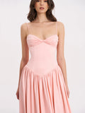 Baby Pink Ruched Breast Drop Waist Maxi Dress