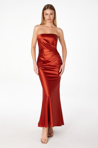 STRAPLESS OPEN BACK MIDI DRESS