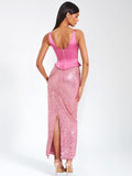 ABITO LUNGO CON CORSETTO E PAILLETTES ROSA JULIANA