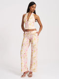 Lauren Pink Floral Print Ruched Back Suit Vest