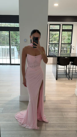 STRAPLESS CHIFFON FITTED DRAPED DRESS