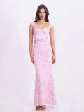 Dahlia Pink Floral Lace Mermaid Gown