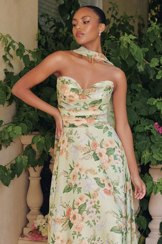 A LINE FLORAL SCARF GOWN
