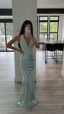 Wendale Mint Sequin Plunging Mermaid Maxi Dress