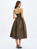 Parisia Cocoa Vegan Leather Drop Waist Maxi Dress