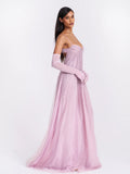 Wallie Pink Rhinestone Embellished Mesh Gown