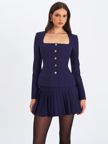 Skyla Indigo Square Neckline Peplum Blazer