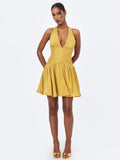 Xavia Gold Crystal Organza Plunging Halter Mini Dress