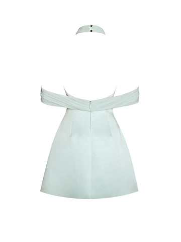 Light Cyan Halter Off-shoulder Backless Mini Dress XS Light Cyan Halter Off-shoulder Backless Mini Dress XS