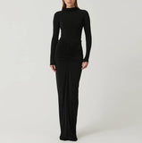 LONG SLEEVE RUCHED BODYCON MAXI DRESS