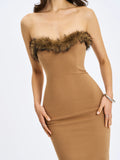 Rayanne Chestnut Fur-trimmed Sweetheart Maxi Dress