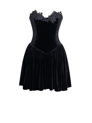 NORA BLACK VELVET DROP WAIST CORSET LACE TRIM DRESS – SHOP DDMINE
