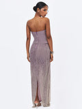 Tosca Beaded Purple Gradient Strapless Peplum Maxi Dress