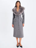 Faye Grey Wool Blend Single-Breasted Coat with Removable Faux Fur Collar