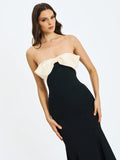 Saige Black Maxi Dress With Ivory Bow Bustline
