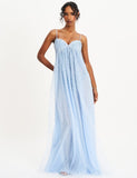 Wallie Blue Rhinestone Embellished Mesh Gown