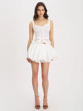 Aliza Lace Trim Layered Cotton Mini Full Skirt