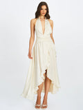 Nalani Floral Ivory Ruffled Halter Maxi Dress