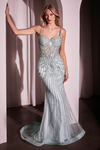 FITTED PEARL & CRYSTAL GOWN