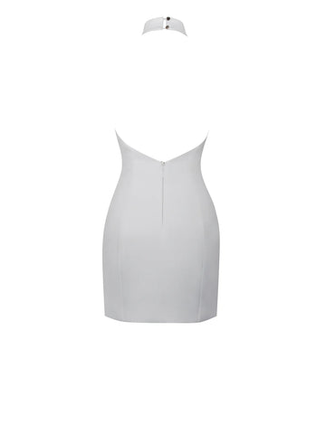 ORI WHITE HALTER NECK CRYSTAL PEARL MINI DRESS SHOP DDMINE ORI WHITE HALTER NECK CRYSTAL PEARL MINI DRESS SHOP DDMINE