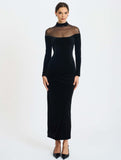 Black Sheer Mock Neck Maxi Dress