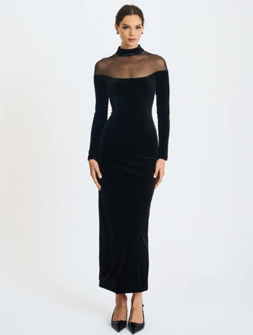 Black Sheer Mock Neck Maxi Dress