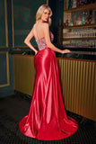 SEQUIN TOP SATIN FITTED GOWN