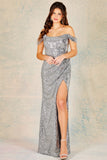 OFF SHOULDER SEQUIN GOWN