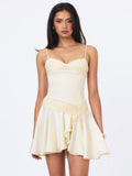 Yvonne Ivory Satin Asymmetrical Ruched Mini Dress