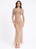 RITA Embroidered Mesh Silver Beaded Mermaid Gown