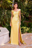 FITTED OFF SHOULDER DRAPED GOWN