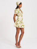 Zanelle Green FLoral Print Drop Waist Linen Full Skirt