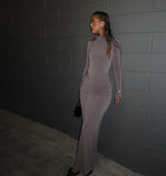 LONG SLEEVE RUCHED BODYCON MAXI DRESS