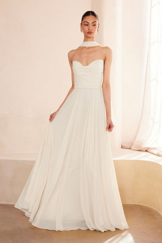 A LINE SCARF WHITE GOWN A LINE SCARF WHITE GOWN