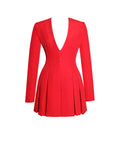 RED BLAZER PLEATED BUTTON UP LONG SLEEVE MINI DRESS