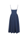 Ailani Navy Taffeta Smocked Midi Dress