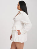 Sylvia White Pinstripe Deep V Pleated Shirt