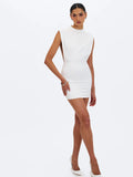 Vienna White Satin Mock Neck Mini Dress