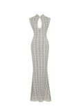 Xylona Beige & Gold Crochet Teardrop Neckline Mermaid Maxi Dress