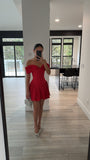 NARELLE CRIMSON OFF SHOULDER SWEETHEART MINI DRESS