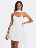 Tressa White Beaded Mesh Strapless Mini Wedding Dress