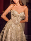 SCULPTED DANGLE STRAP BALL GOWN