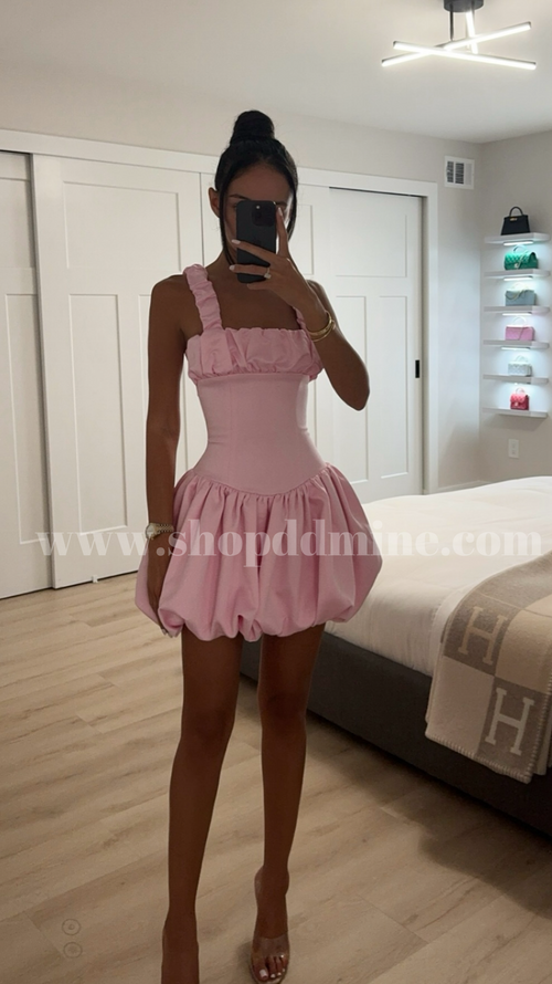AUBREY PINK BUBBLE HEM MINI DRESS – SHOP DDMINE